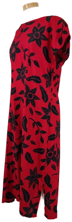 Rotes Damen Kleid mit schwarzem Blumendruck, Gr. L - Bild 2
