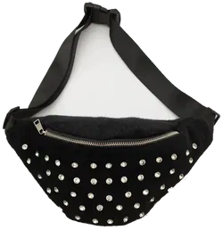 Bauchtasche Schwarz Felloptik mit Strass | Einmaliges Unikat - Bild 1