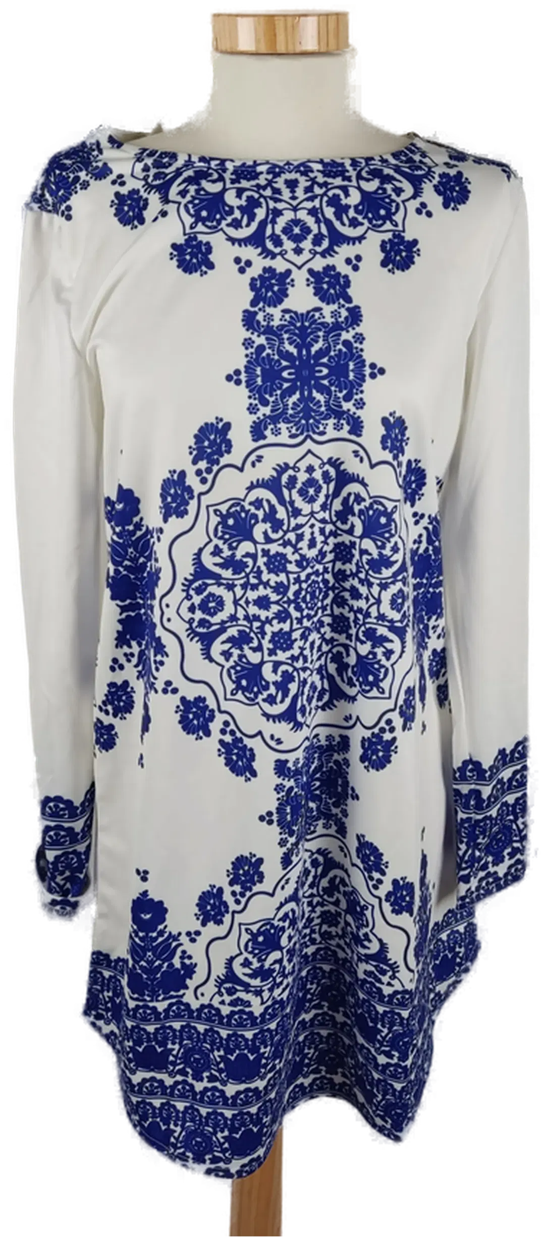 Damen Tunika Langarm, Weiß mit blauem Muster, Gr. S - Bild 1