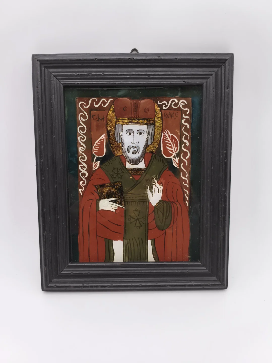 Antike Hinterglasikone "Heiliger Nikolaus", Siebenbürgen um 1900, Original – Bild 1