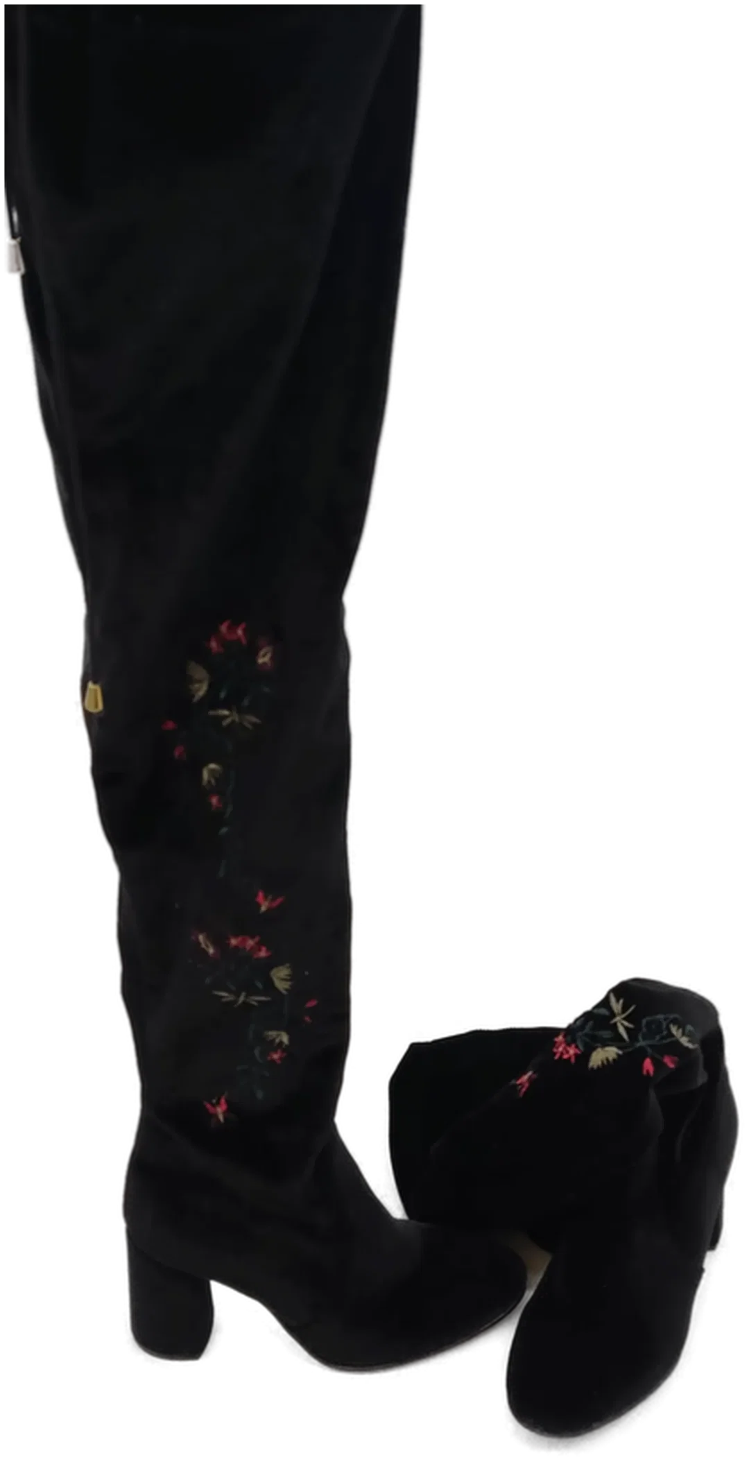  Kate Gray Damenstiefel mit Dickem Absatz schwarz mit Blumenmuster Große 38 – Bild 3