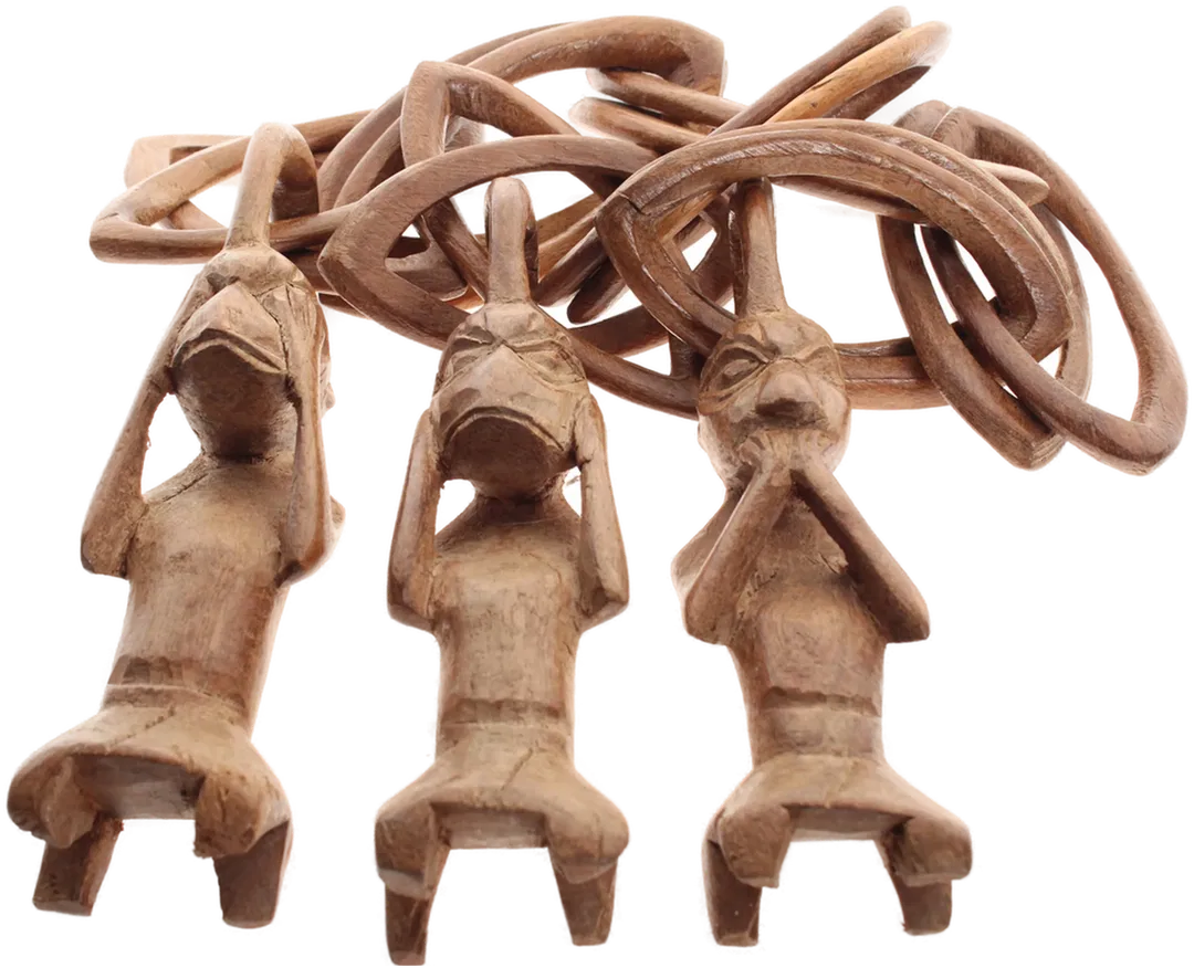 Afrikanische Holzskulptur – 3 Figuren mit Ringen – handgeschnitzt – Ethno Kunst - Bild 1