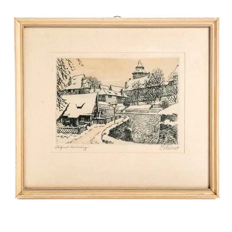 Radierung mit Rahmen Karl Schiener signiert  - Bild 1