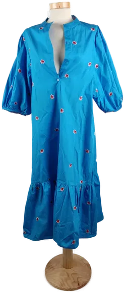 Blaues Damen Midi Kleid mit 3/4 Arm und Blumenmuster, Gr. M - Bild 1