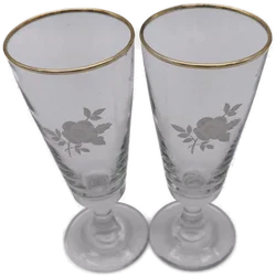 2 Stk. Vintage-Sektflöten/Champagnergläser, Goldrand, geätztem Rosendekor, 1960er/1970er  – Vorschau 2