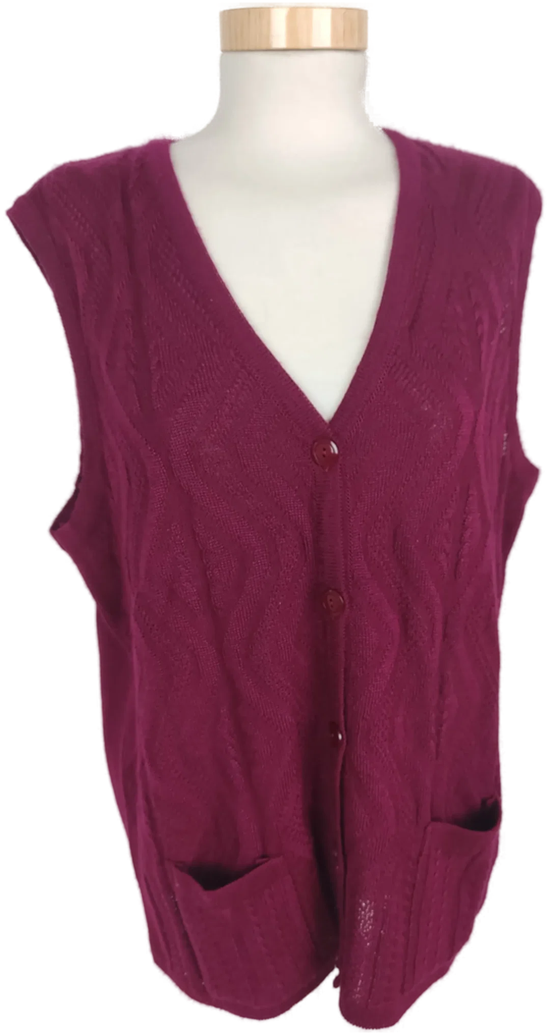 Gilet, mit V-Ausschnitt, weinrot mit Musterung und Taschen, Größe 40 - Bild 1