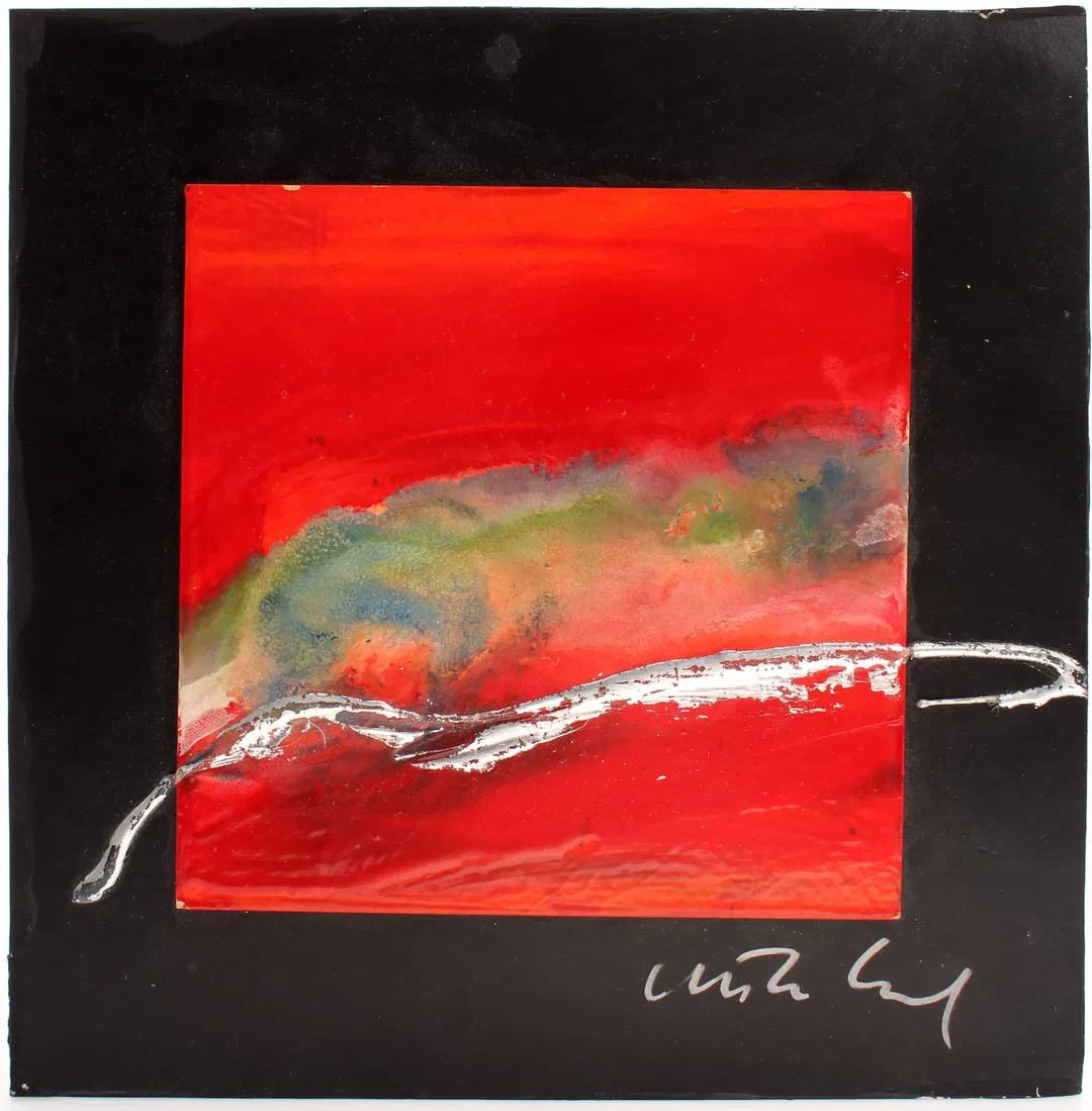 Matthias Rachel Original Lackbild auf Glas – Abstrakte Kunst – 26,5 x 26,5 cm – Zertifikat - Bild 1