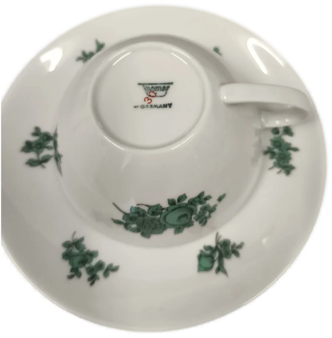 Thomas, 5 Kaffeetassen "Grüne Blume", 50er, Vintage – Bild 2