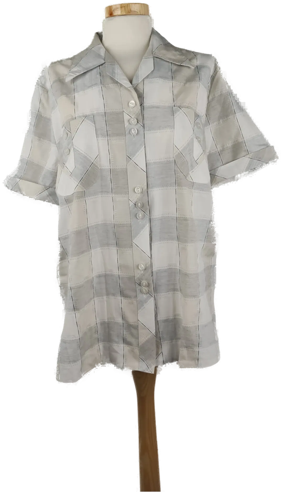 Damenbluse kariert kurzarm grau-weiß-beige - L/40 - Bild 1