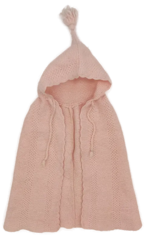 Vintage Baby Cape mit Kapuze, handgestrickt, pastellrosa - Bild 3