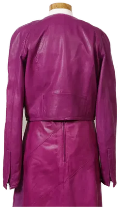 Cigno Nero Damen Zweiteiler Kleid mit Jacke aus Leder in pink Gr.36 - Bild 6