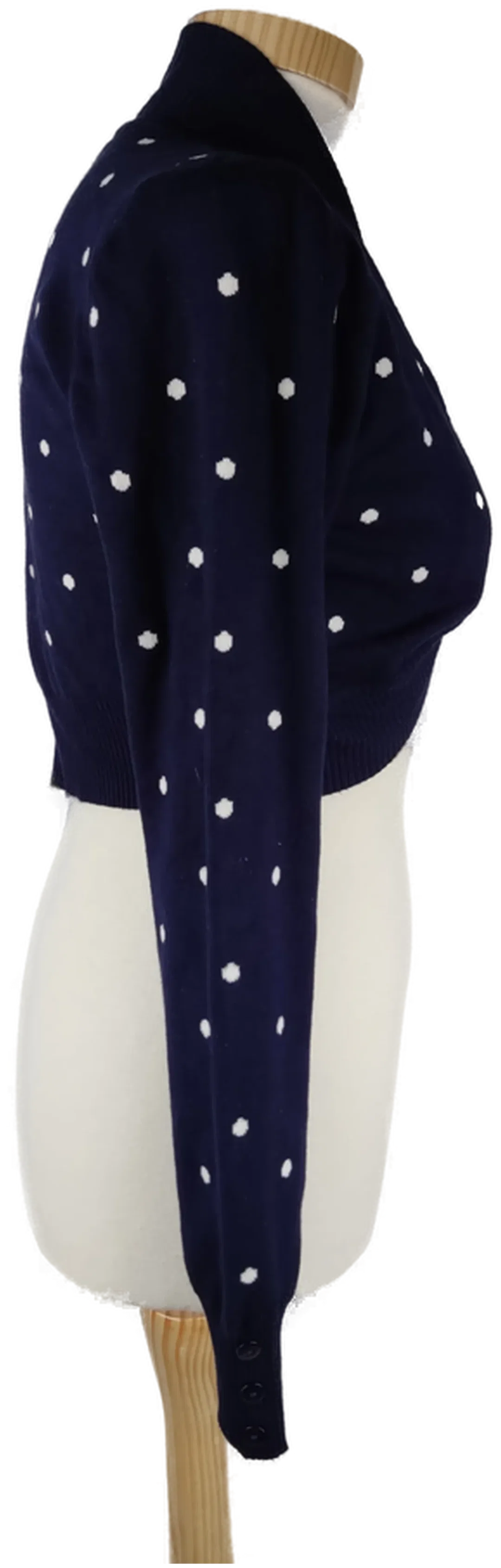 Bolero "Collectif Vintage - London", langarm mit Strickrand, dunkelblau mit weißen Punkten, Größe XS/S – Bild 2