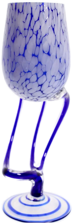Handgefertigtes Weinglas aus Kunstglas, blau-weiß, Höhe ca. 25 cm, Unikat – Vorschau 3