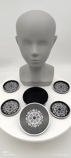 Vintage Kunstoff 4-teiliges Untersetzer Set in Deckeldose aus Dänien - Bild 5