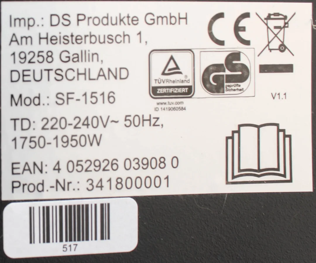 Elektrischer Kaminofen DS Produkte SF-1516 – 1950 W, Retro-Design, mit Flammeneffekt – Bild 4