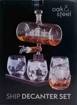 Oak & Steel – Schiff-Dekanter-Set mit 4 Gläsern und Originalverpackung - Bild 2