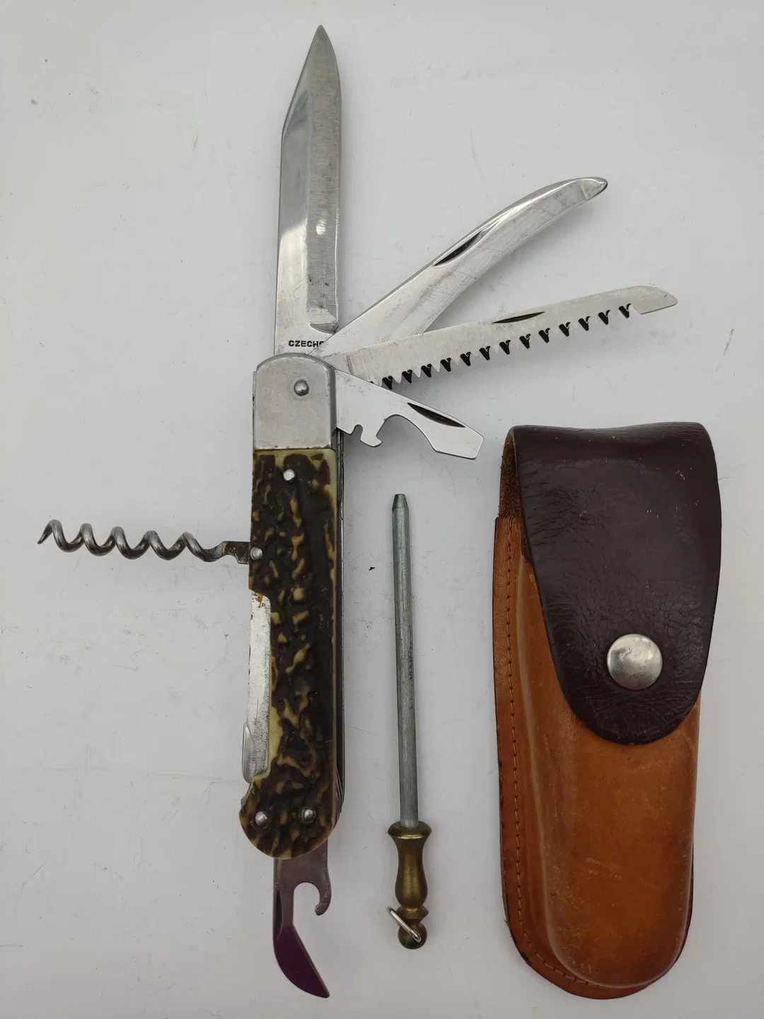 Mikov Fixir Jagdtaschenmesser mit Lederscheide | Tschechoslowakischer Schatz - Bild 1