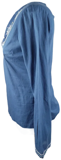 Authentic Style Bluse Damen M/38 Blau | Bestickter Retro-Charme – Vorschau 2
