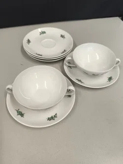 Thomas, 2 Suppentassen "Grüne Blume", 50er, Vintage – Vorschau 4