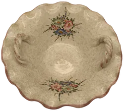 Dekorative Keramikschale mit Blumenmuster, geflochtene Griffe und gewelltem Rand, Ostern - Bild 2