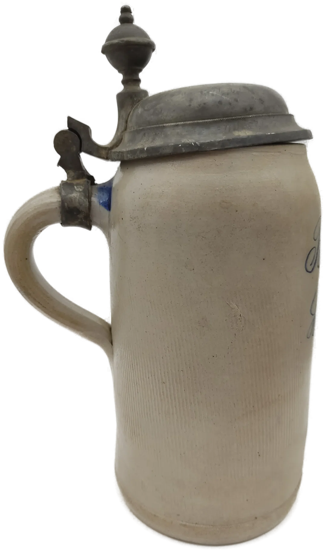 Bierkrug Brauerei Lohmer Steinzeug, Geprägter Zinndeckel 1 L  | Mit Charakterspur – Bild 4