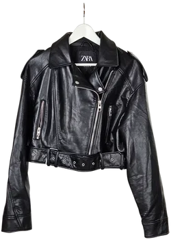 Zara Damen Kunstlederjacke, schwarz - Gr. L