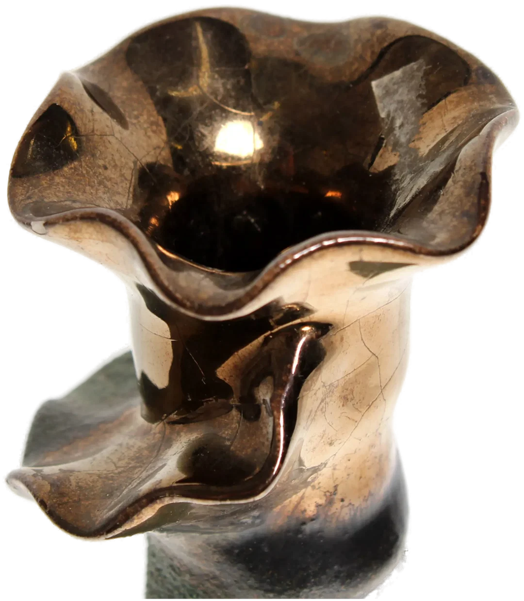 Handgemachte Keramikvase mit bronzefarbenem Blütenrand – 21,5 cm – Bild 2