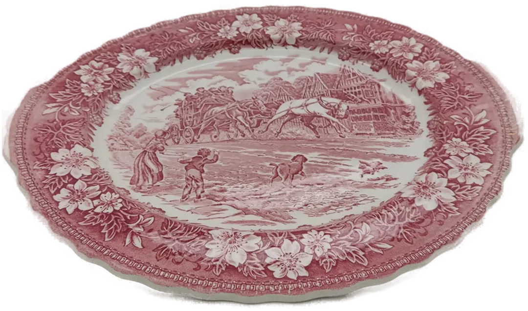 Royal Tudor Servierplatte  handgraviert W. N. Mellor  (31 cm lang, 25 cm breit, rot England - Bild 1