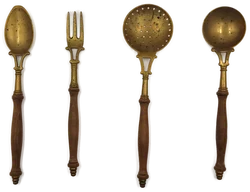 Vintage Servierbesteck aus Messing & Holz 4er Set  – Vorschau 2
