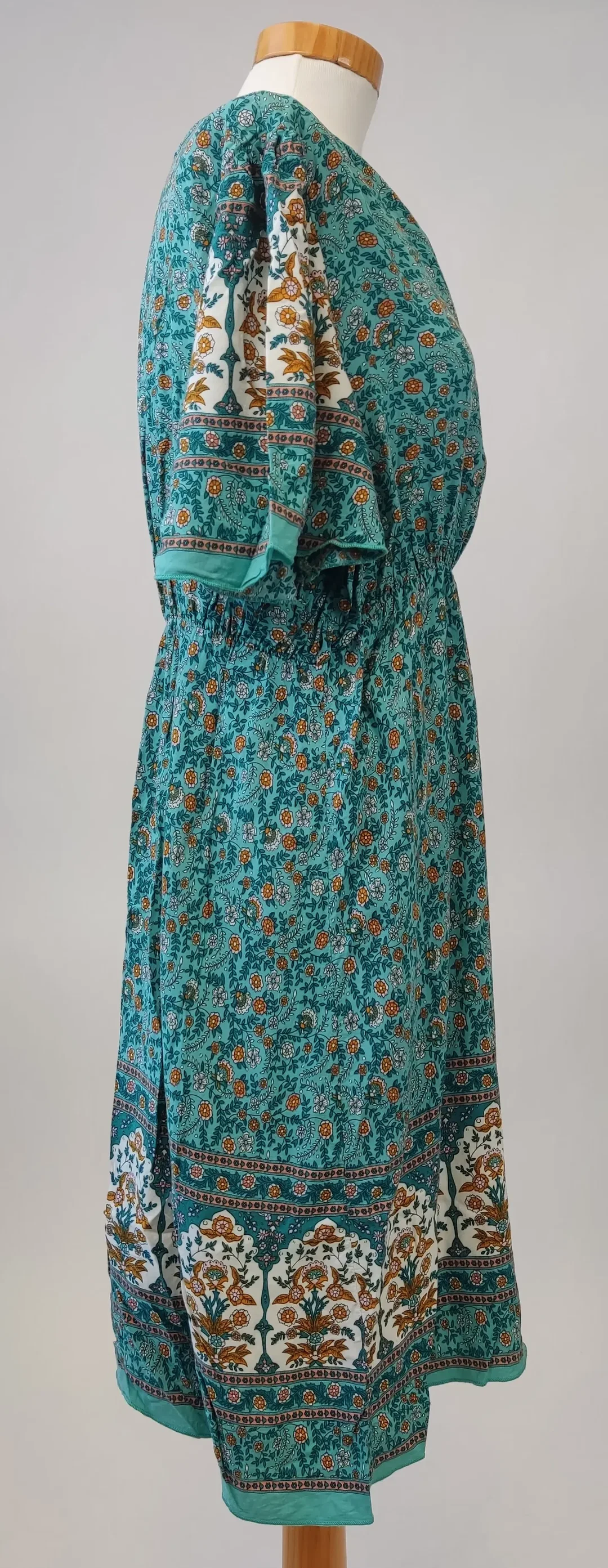 SHEIN CURVE Damen Kurzarm-Midikleid mit Blümchen, türkis - Gr. XL – Bild 3