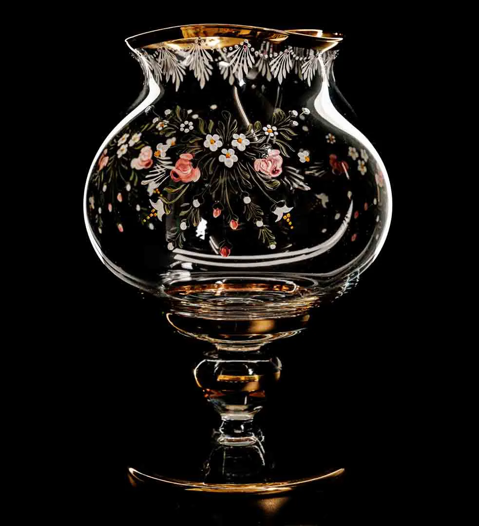 R. Kirchmair Glas mit Goldrand und Blumenmuster  – Bild 2