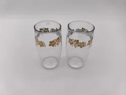 2 Stk. Vintage - Trinkgläser 1/4 Liter, Weinlaub-Dekor in Gold