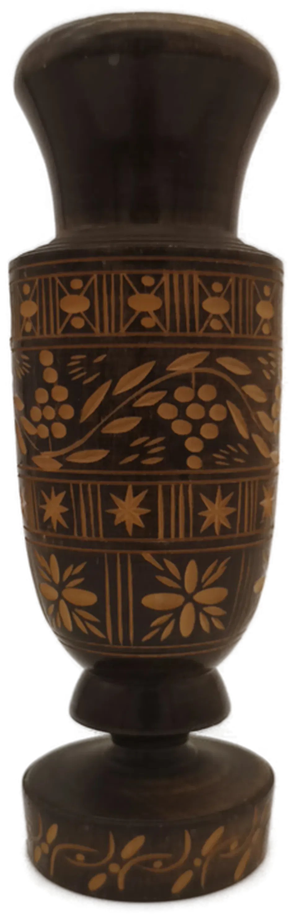 Vase mit Schnitzereien aus Holz  - Bild 1