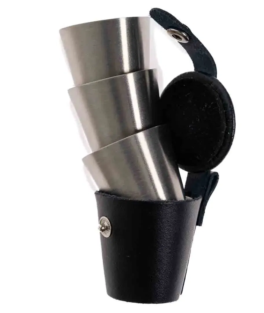  4 Stk. Exclusives WMF Shotbecher-Schnapsbecher im Lederetui, Edelstahl 2cl-Stamperl, im Edlen Disign mit Aufbewahrungs-Etui aus Leder - Bild 2