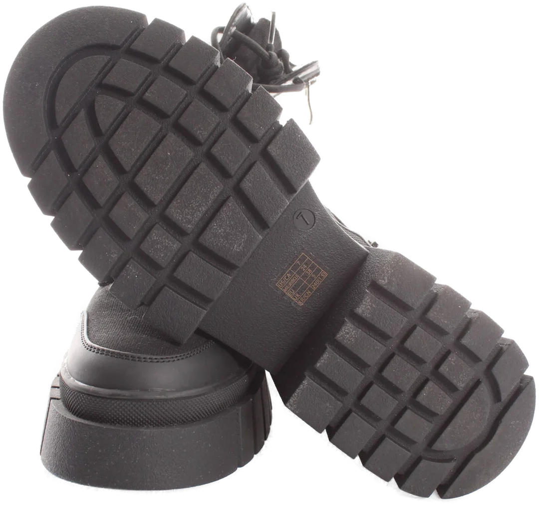 Schuhe Damen Boots Schwarz Gr. 38 | Schnürboots mit Reißverschluss | Plateau | sehr gut – Bild 4