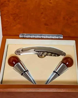 Exklusives Wein-Set 3-tlg. in edler Holzschatulle Wurzelholz-Optik - Bild 3