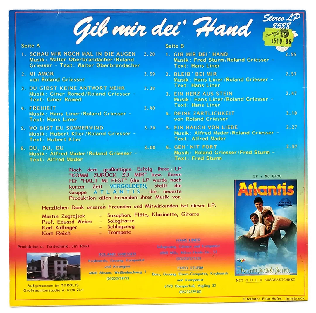 LP, Atlantis, Gib mir Dei` Hand, Schlager  – Bild 2