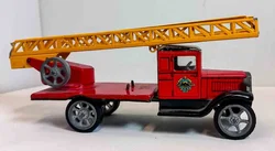 Vintage Feuerwehr Leiterwagen Blechauto 21 cm rot - Bild 3