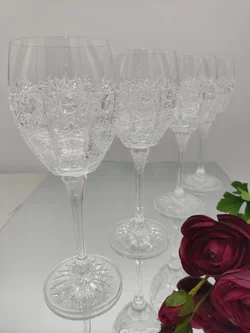 Kristall-Weingläser 4er-Set mit Schliffmuster | Tschechischer Vintage-Schatz – Vorschau 3
