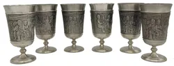 Zinnkelche - 6er Set - BMF (Bayerische Metallwarenfabrik), Rein Zinn 95 %, Reliefdekor - Bild 1
