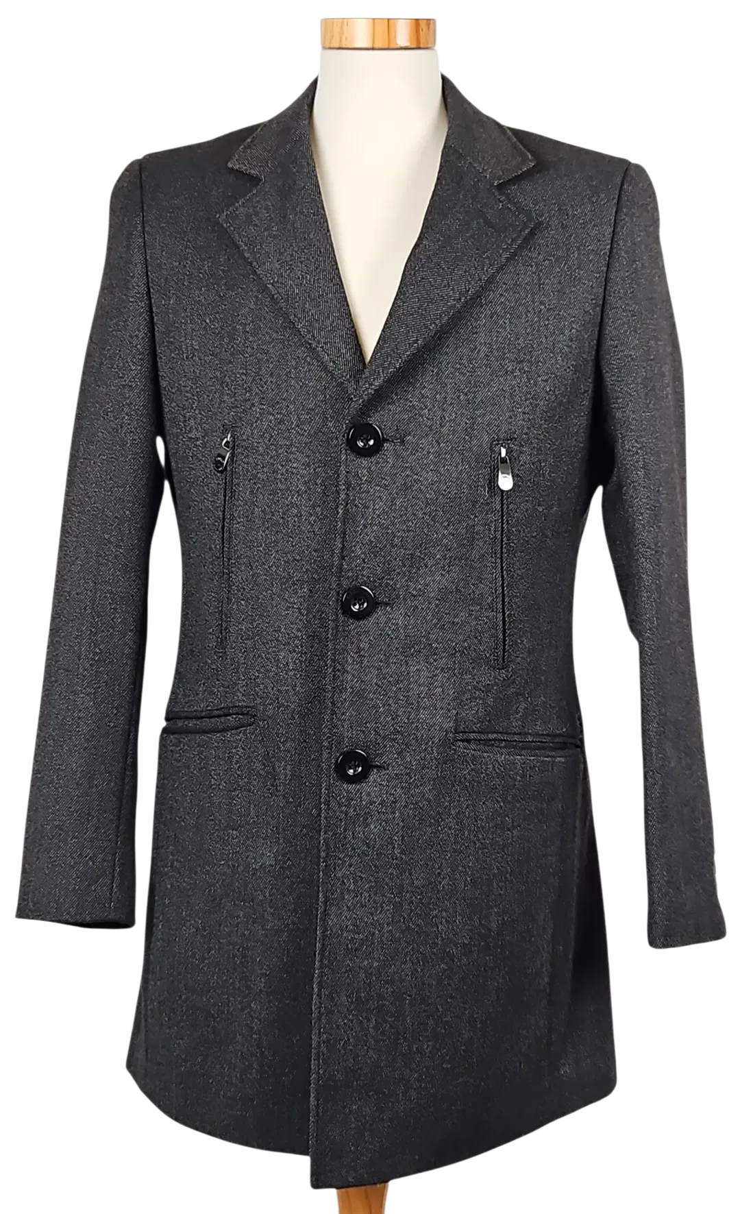 ESPRIT Herren Wollmantel, schwarz/grau - Gr. S  - Bild 4