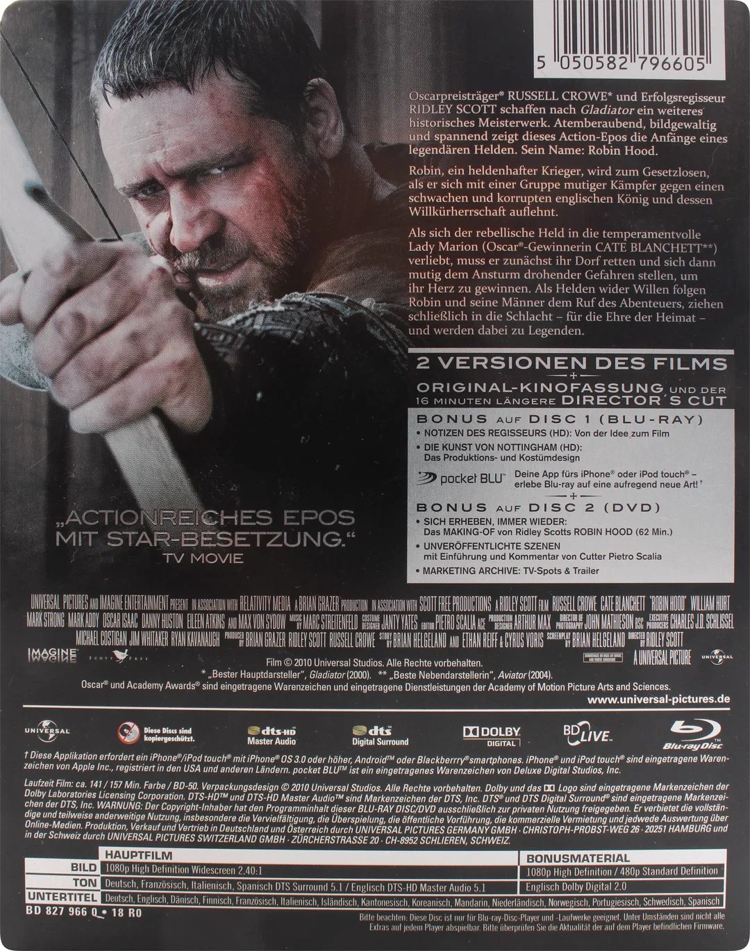 DVD "Robin Hood" – 2-Disc Special Edition, mit Russell Crowe, Cate Blanchett, Ridley Scott – Steelbook – Bild 2