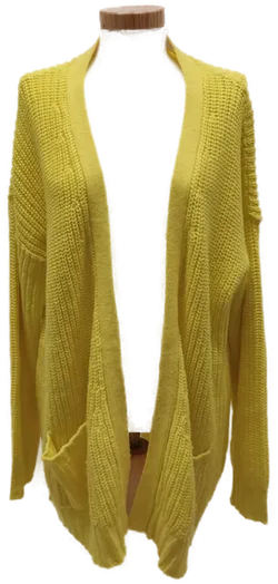 Lange Damen Grobstrickweste mit Seitentaschen, Gelb, Gr. M - Bild 1