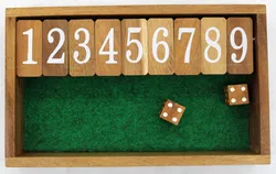 Holz-Würfelspiel „Shut the Box / JACKPOT“, Klappsteine 1–9 und Buchstaben, Filzeinlage, inkl. 2 Holzwürfeln - Bild 2