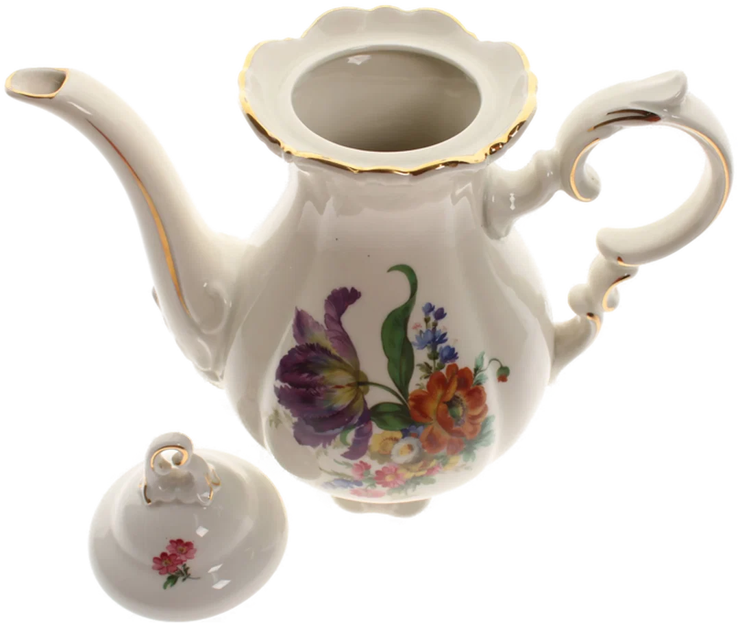 Schumann Arzberg Bavaria Kaffeekanne – Blumendekor & Goldrand – Porzellan Vintage 1951 – Form 110 – Bild 2