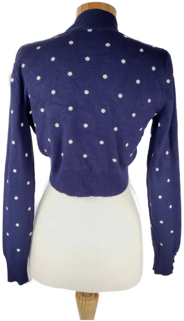 Bolero "Collectif Vintage - London", langarm mit Strickrand, dunkelblau mit weißen Punkten, Größe XS/S – Bild 3