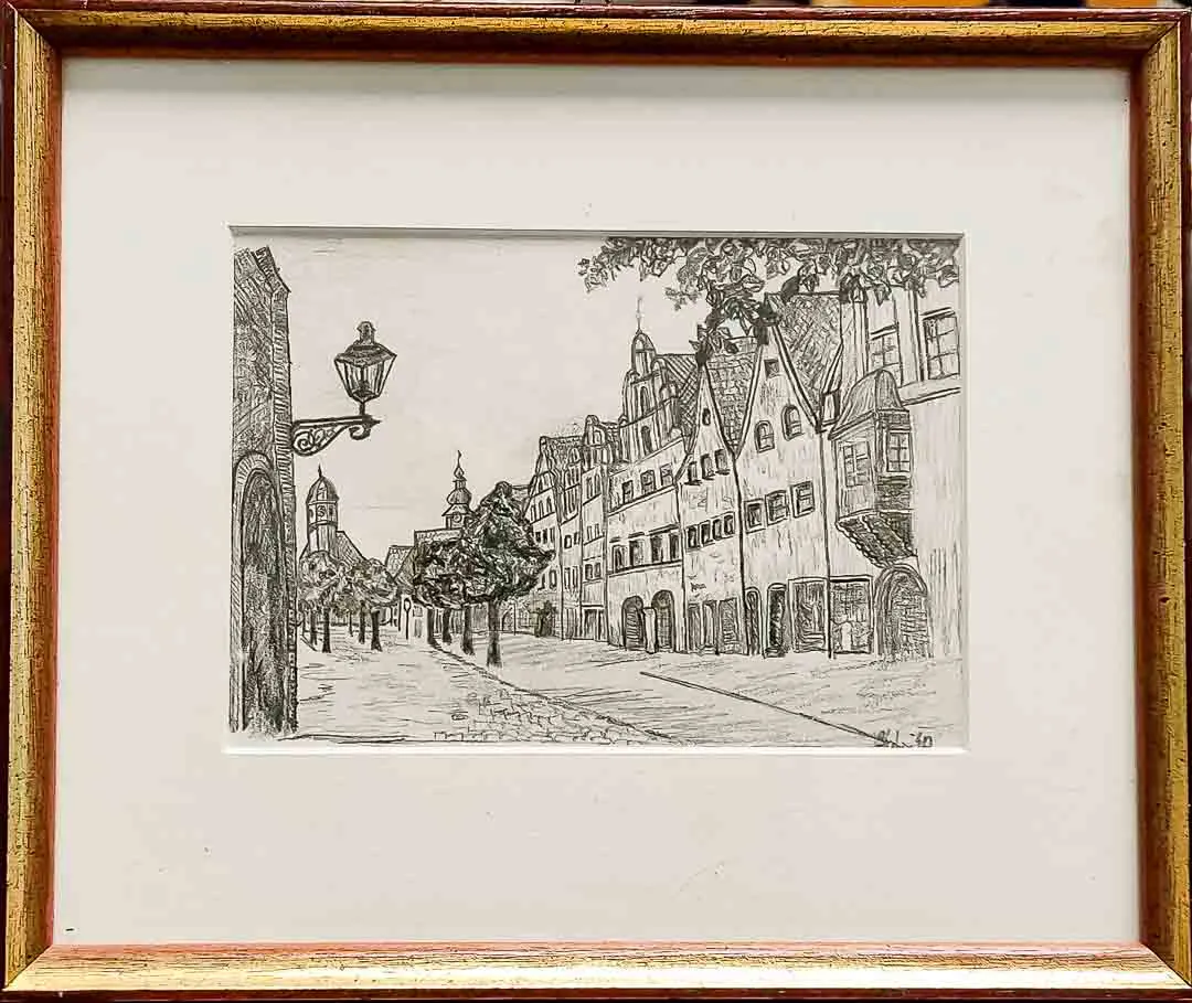 Original Radierung Stadtansicht Galerie G. Egeier im Rahmen 22x19 cm - Bild 1
