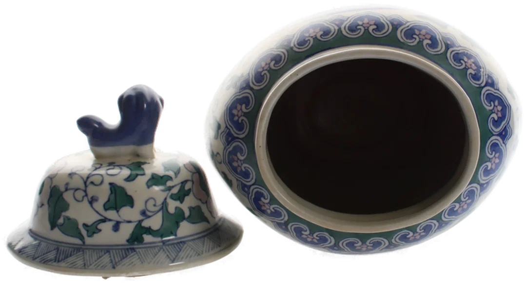 Chinesische Porzellanvase mit Deckel und Wächterlöwe – handbemalt, 35,5 cm – Bild 3