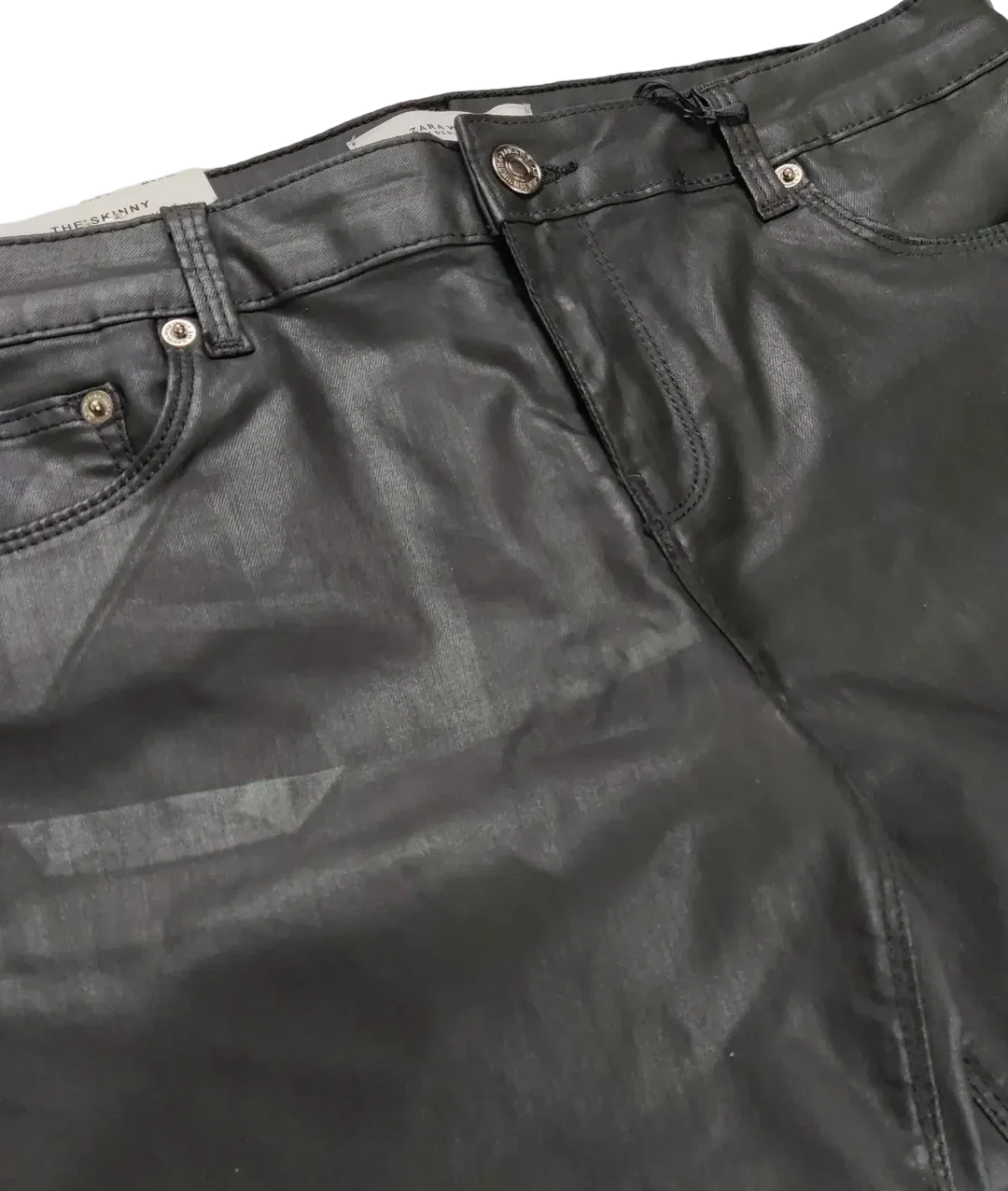 Zara Damen Hose schwarz coated - Gr. EUR 38 – Bild 3