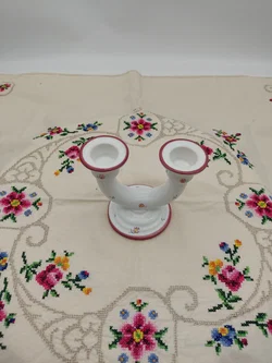 Doppelkerzenständer aus Keramik mit Blumendekor, handarbeit, neuwertig Höhe 10,5cm – Vorschau 2
